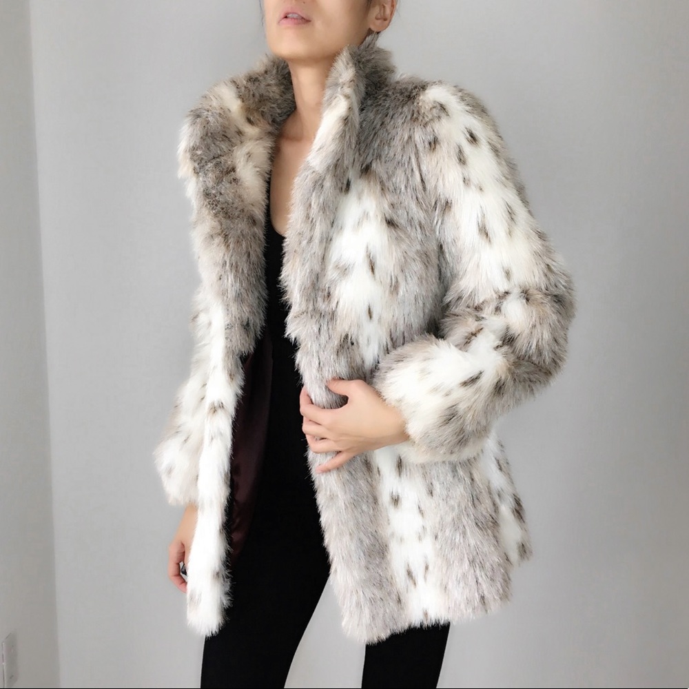 VINTAGE BOHO FAUX FUR COAT JACKET - SNOW LEAPARD - Picture 6 of 8